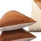 Set of Four 18" Brown And Ivory Faux Leather And Fabric Throw Pillow Covers