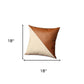 Set of Four 18" Brown And Ivory Faux Leather And Fabric Throw Pillow Covers