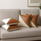 Set of Four 18" Brown And Ivory Faux Leather And Fabric Throw Pillow Covers