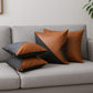 Set of Four 18" Brown And Black Faux Leather And Fabric Throw Pillow Covers