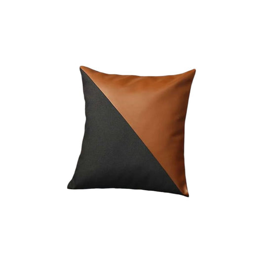 Set of Four 18" Brown And Black Faux Leather And Fabric Throw Pillow Covers