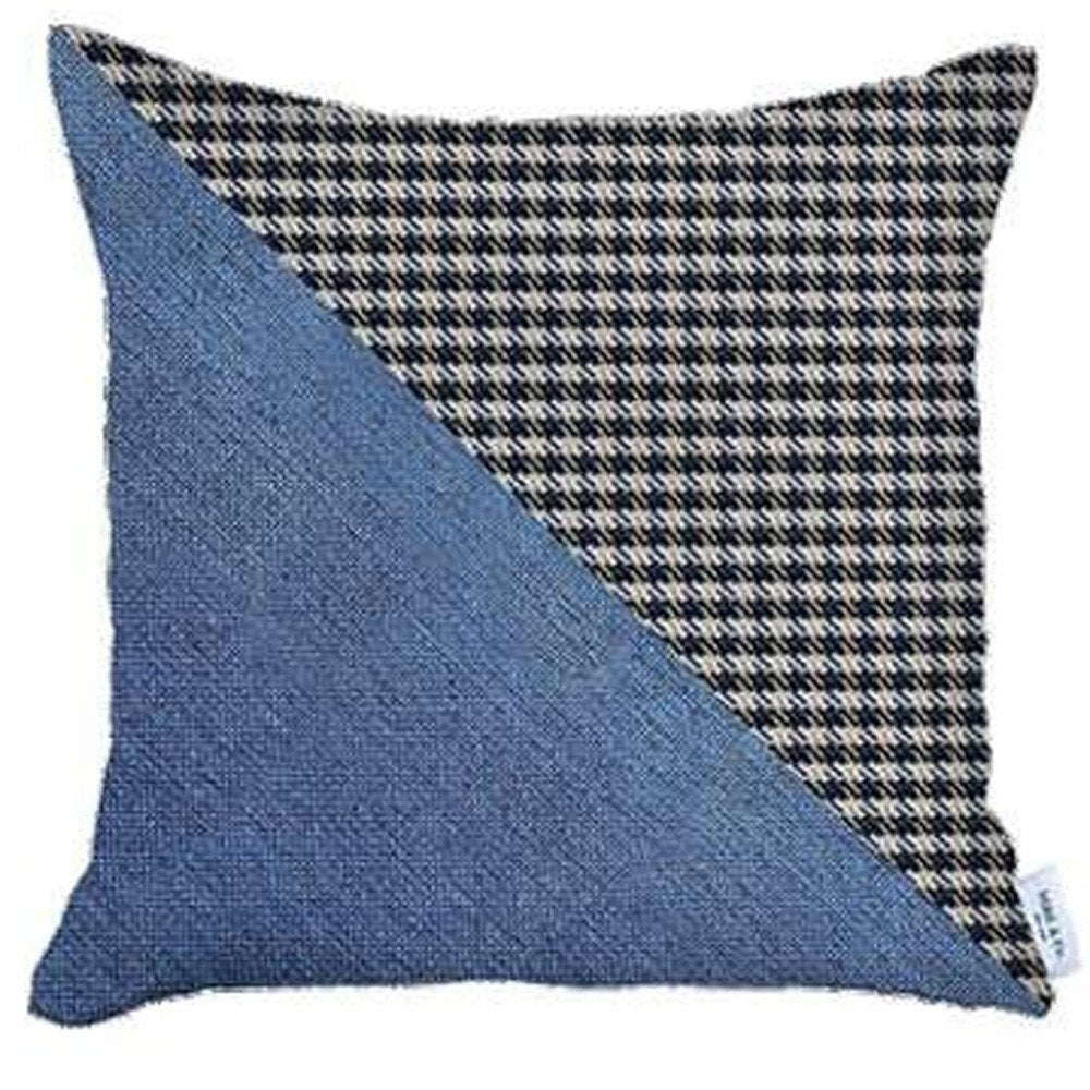 Set Of 4 Blue Houndstooth Pillow Covers