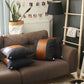 Set of Four 18" Brown And Black Faux Leather And Fabric Throw Pillow Covers