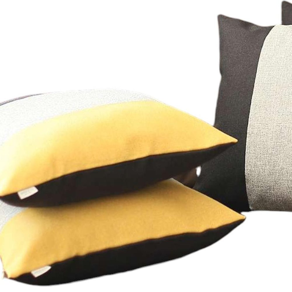 Set Of 4 Modern Yellow Striped Pillow Covers