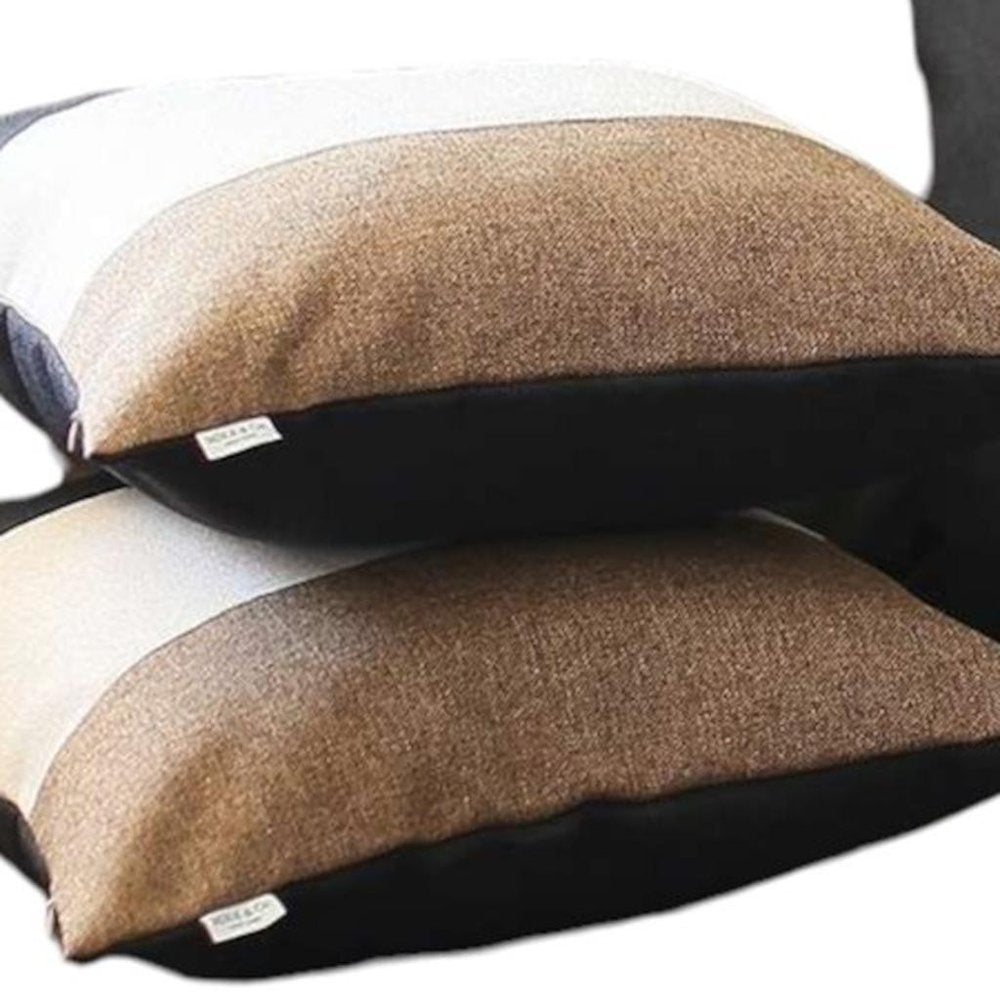 Set of Four 18" Black Ivory And Brown Fabric Throw Pillow Covers