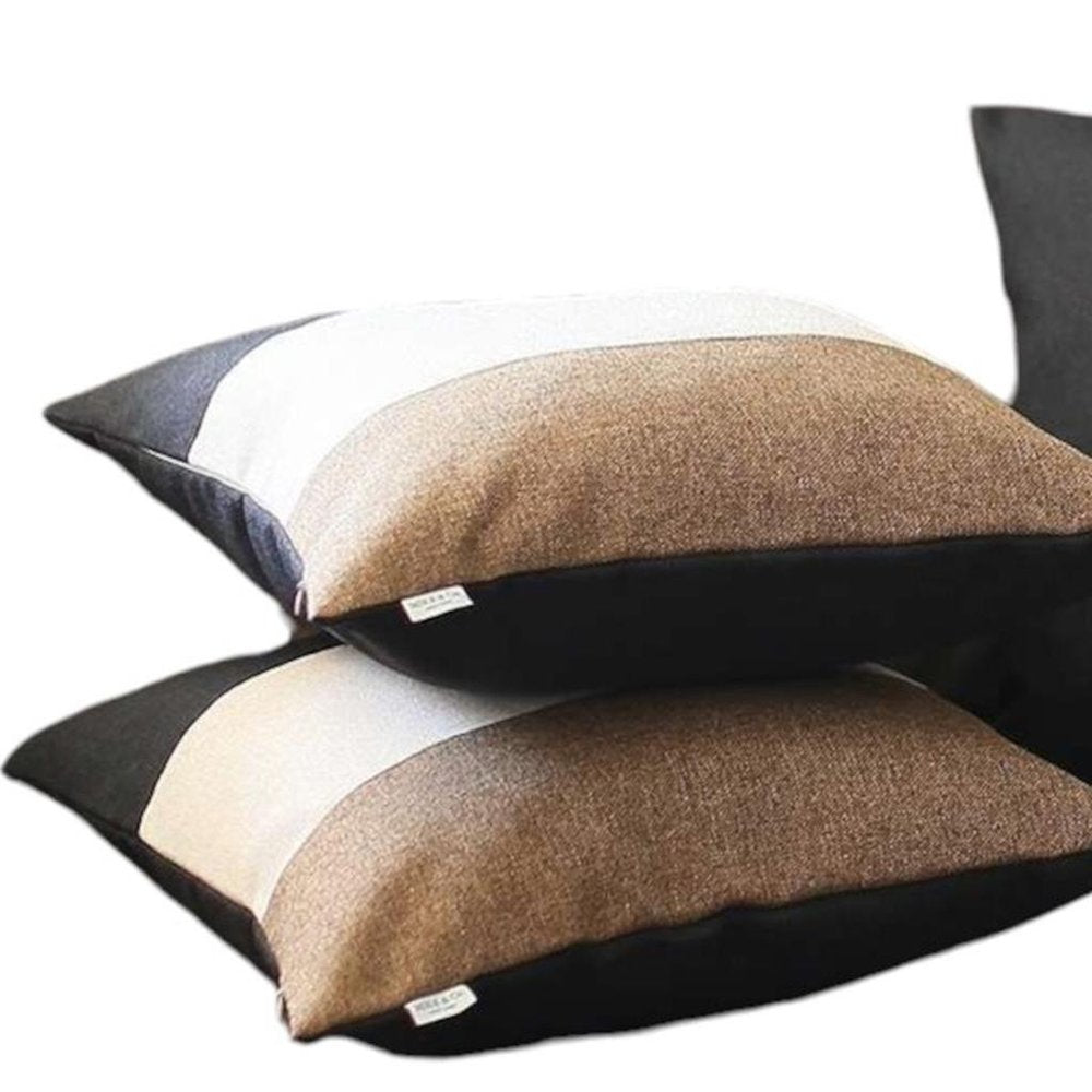 Set of Four 18" Black Ivory And Brown Fabric Throw Pillow Covers