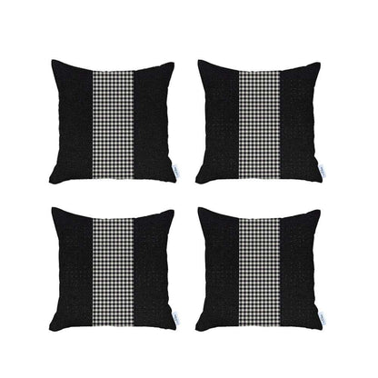 Set Of 4 Black And White Houndstooth Pillow Covers