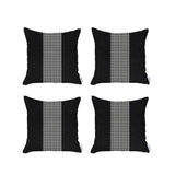 Set Of 4 Black And White Houndstooth Pillow Covers