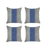 Set Of 4 Ivory And Blue Center Pillow Covers