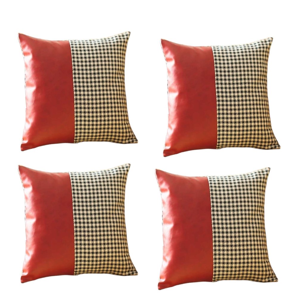Set of Four 18" Red Faux Leather Throw Pillow Covers