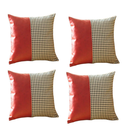 Set of Four 18" Red Faux Leather Throw Pillow Covers