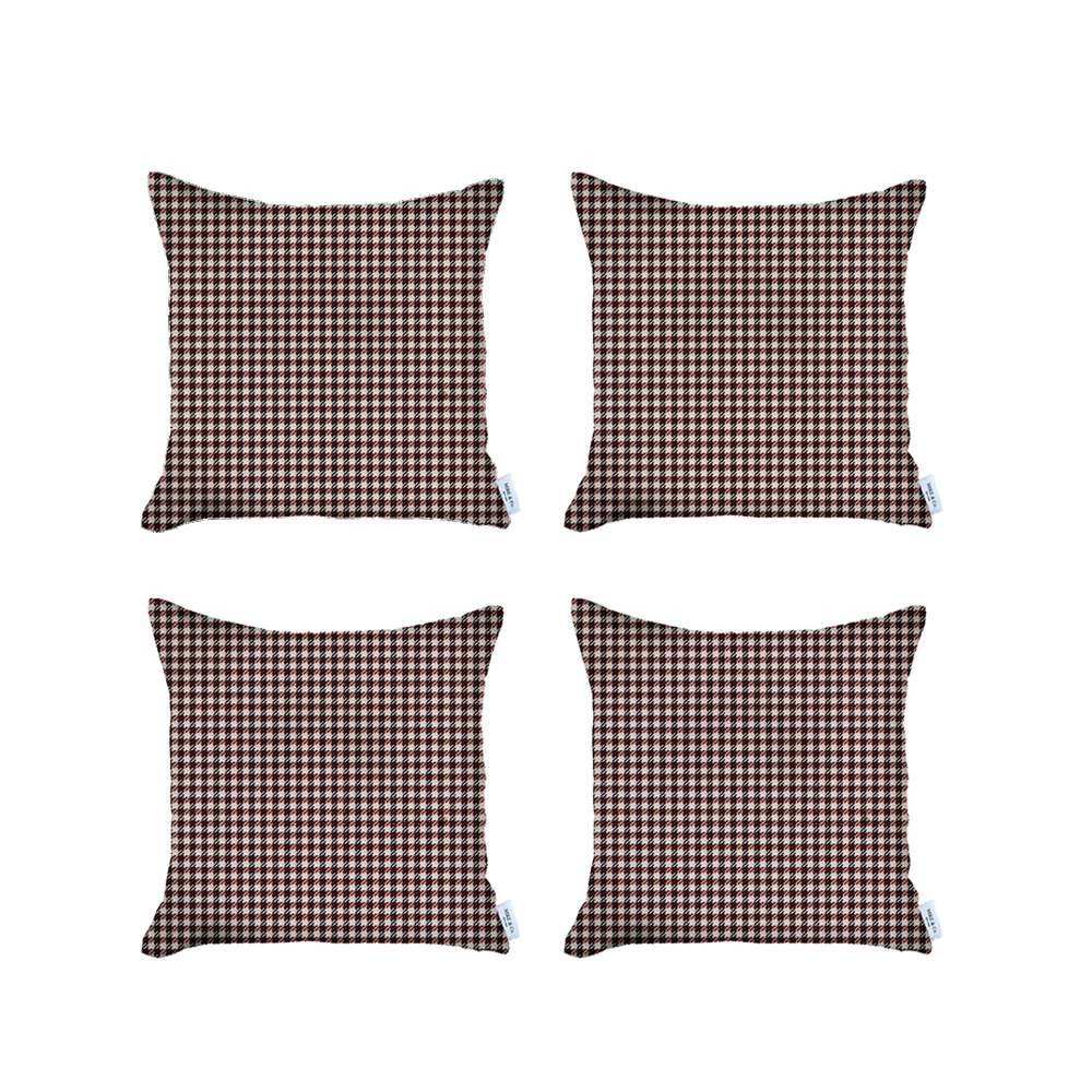 Set Of 4 Red Houndstooth Pillow Covers