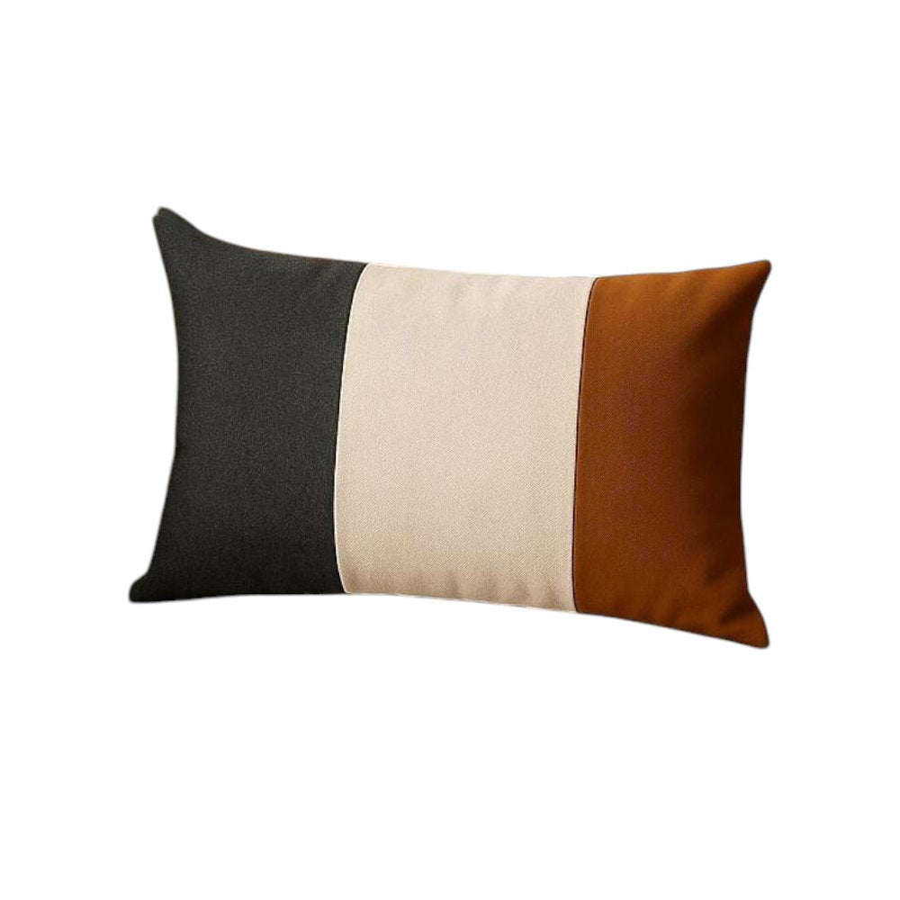 Set of Four 20" Gray Black And Brown Lumbar Faux Leather And Fabric Throw Pillow Covers