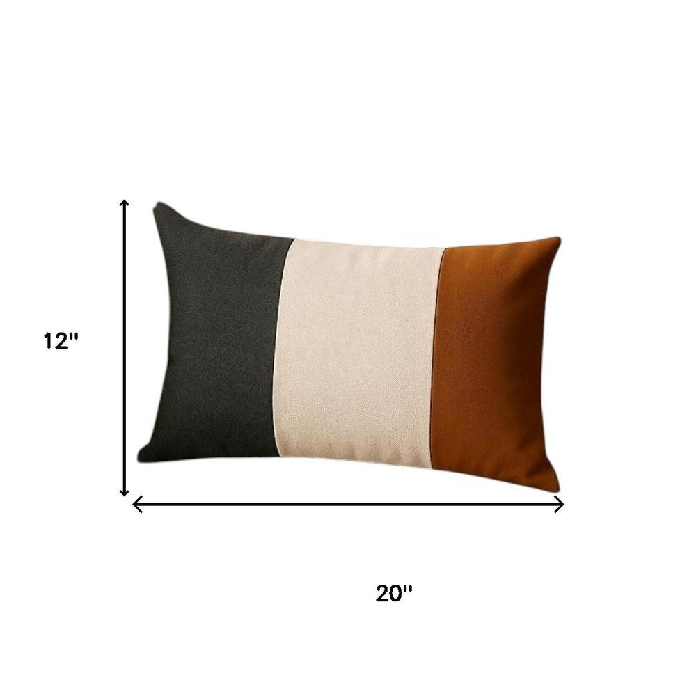 Set of Four 20" Gray Black And Brown Lumbar Faux Leather And Fabric Throw Pillow Covers