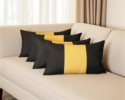 Set Of 4 Black And Yellow Lumbar Pillow Covers