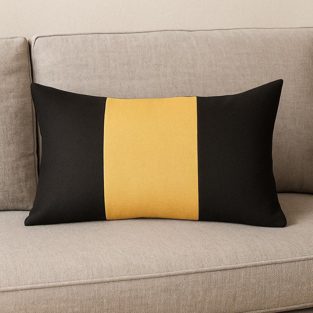Set Of 4 Black And Yellow Lumbar Pillow Covers