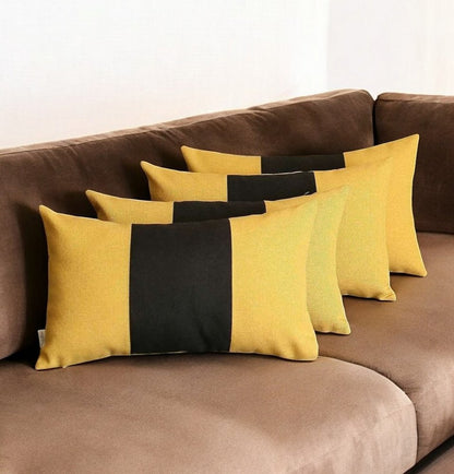 Set Of 4 Yellow And Black Lumbar Pillow Covers