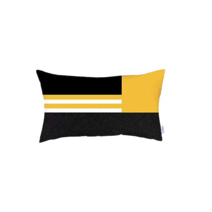 Set Of 4 Yellow And Black Lumbar Pillow Covers