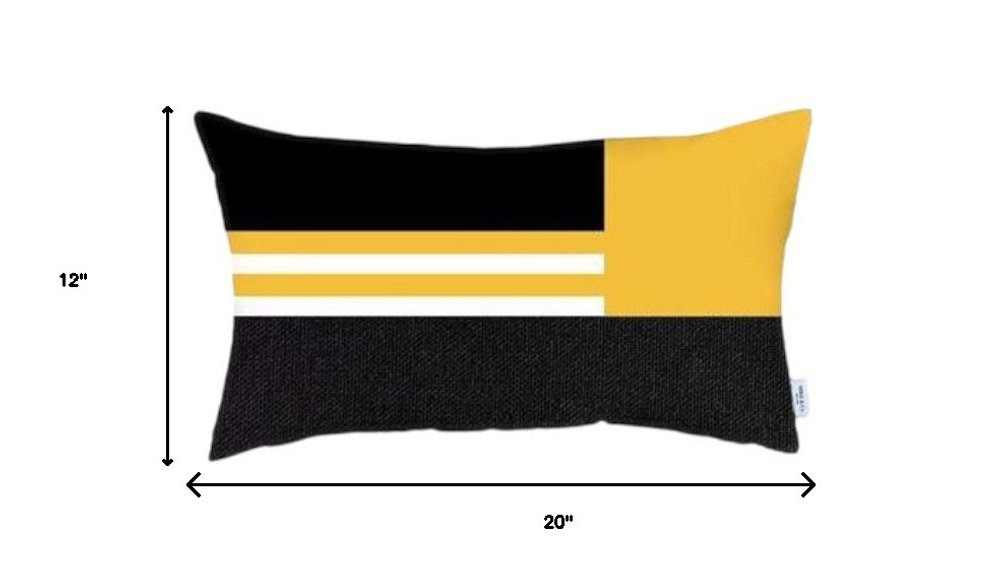 Set Of 4 Yellow And Black Lumbar Pillow Covers
