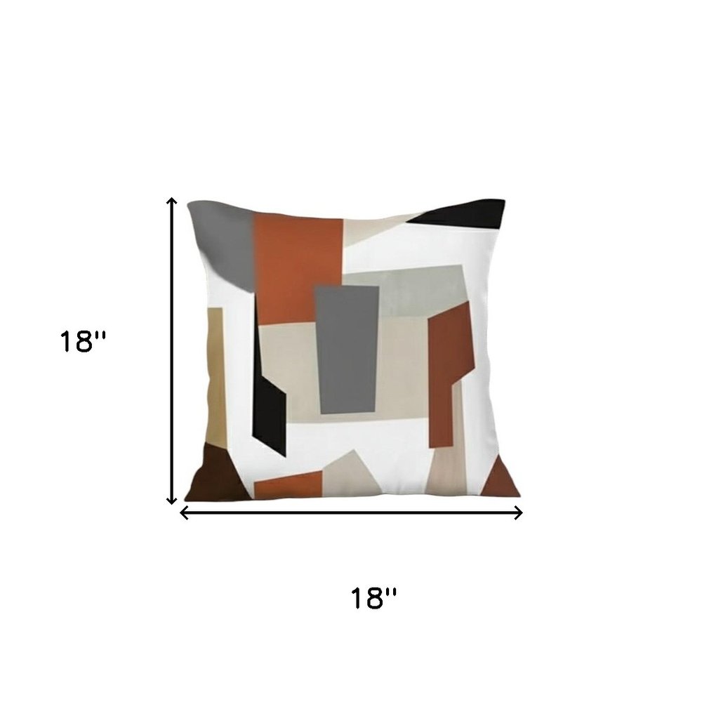 Set of Four 18" Ivory Gray And Orange Abstract Fabric Throw Pillow Covers
