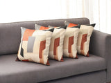 Set of Four 18" Ivory Gray And Orange Abstract Fabric Throw Pillow Covers
