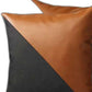 Set of Two 18" Black And Brown Faux Leather And Fabric Throw Pillow Covers