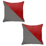 Set Of 2 Houndstooth Red Faux Leather Pillow Covers
