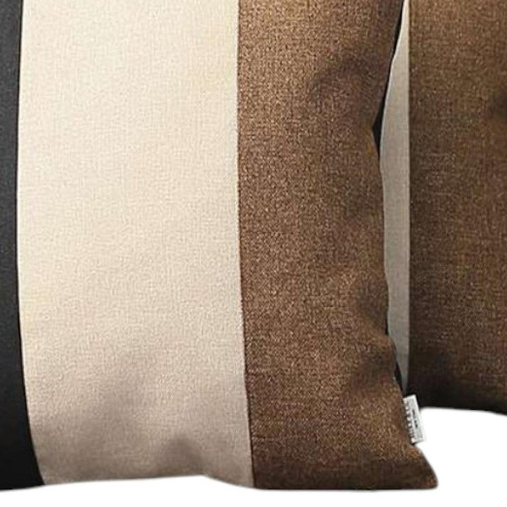 Set of Two 18" Black Ivory And Brown Fabric Throw Pillow Covers