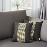 Set of Two 18" Black White and Yellow Houndstooth Fabric Throw Pillow Covers