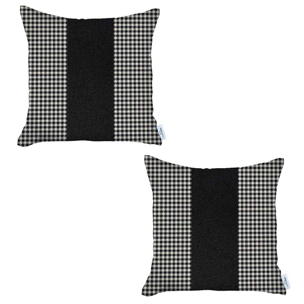 Set of Two 18" Black and White Houndstooth Fabric Throw Pillow Covers