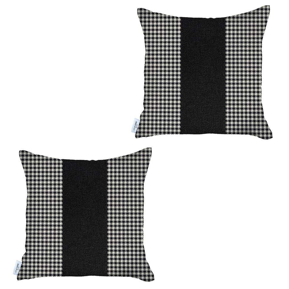 Set of Two 18" Black and White Houndstooth Fabric Throw Pillow Covers
