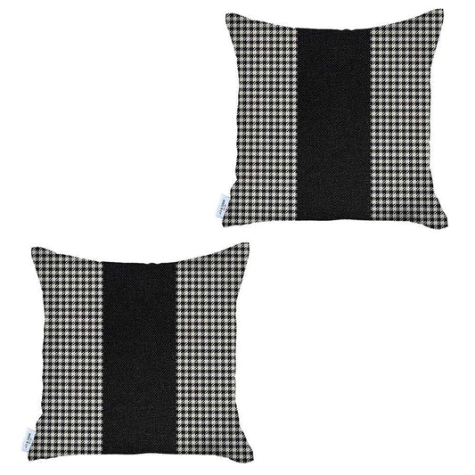 Set of Two 18" Black and White Houndstooth Fabric Throw Pillow Covers