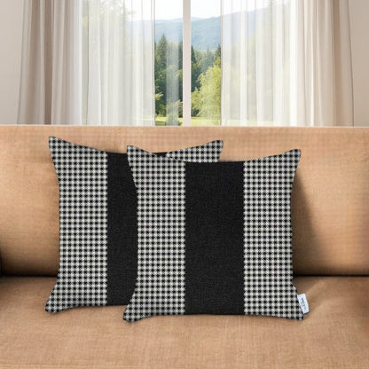Set of Two 18" Black and White Houndstooth Fabric Throw Pillow Covers