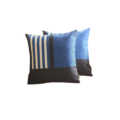 Set Of Two 18 X 18 Black And Blue Polyester Throw Pillow Cover