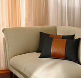 Set Of 2 Black Faux Leather Lumbar Pillow Covers