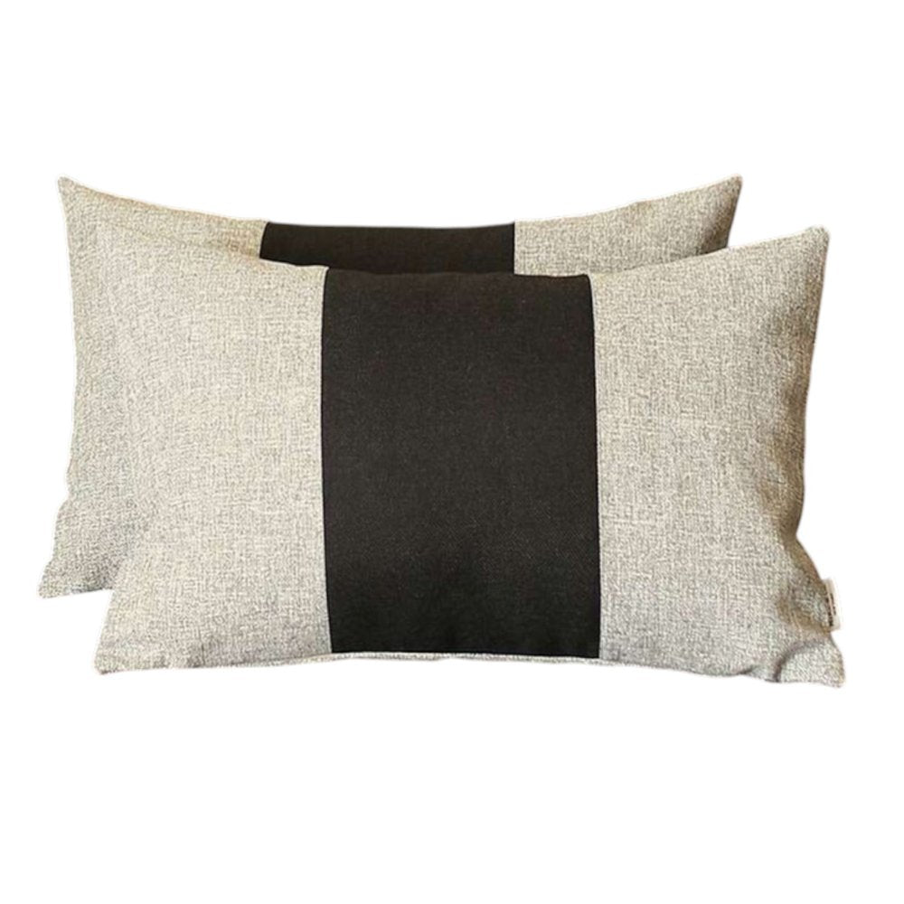 Set Of 2 Gray And Black Lumbar Pillow Covers