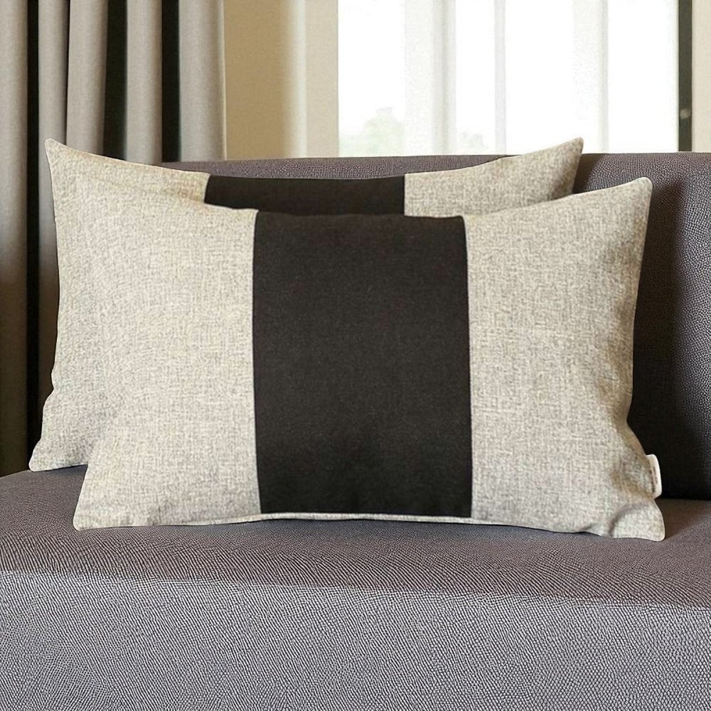 Set Of 2 Gray And Black Lumbar Pillow Covers