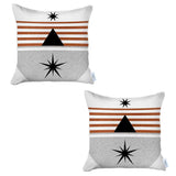 Set Of 2 Orange And Ivory Striped Pillow Covers