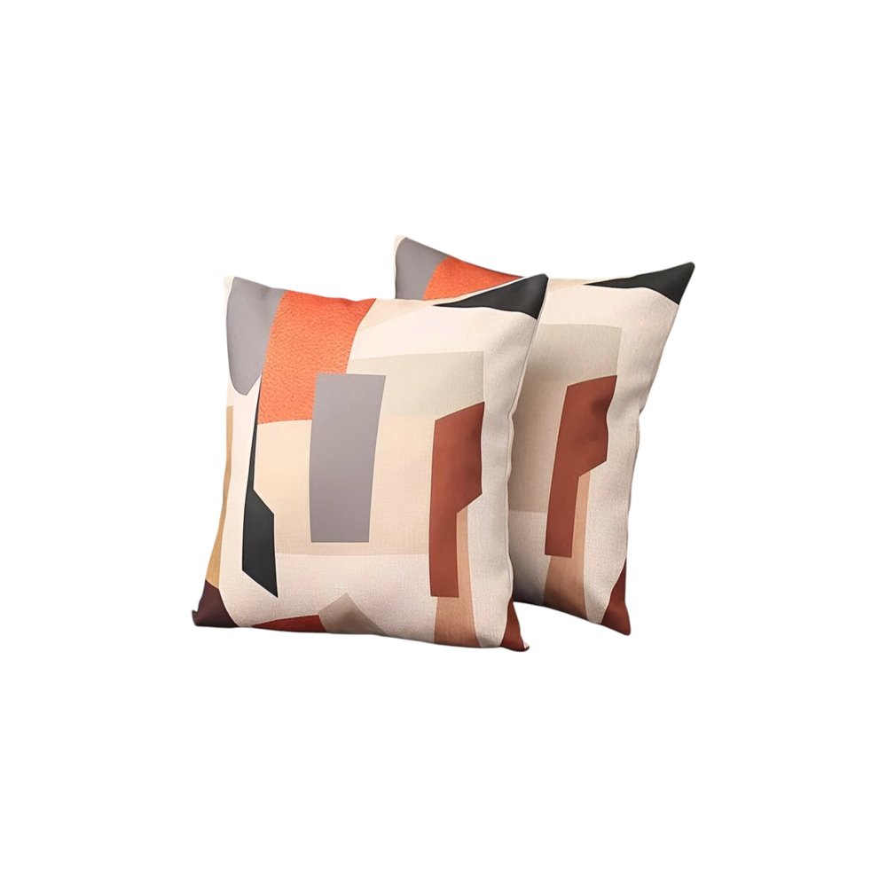 Set of Two 18" X 18" Orange and Ivory Polyester Pillow Cover
