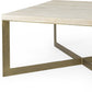 34" Beige Wood and Metal Square Coffee Table