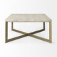34" Beige Wood and Metal Square Coffee Table