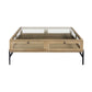 42" Clear and Black Glass and Metal Square Coffee Table With Two Drawers And Shelf