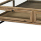 42" Clear and Black Glass and Metal Square Coffee Table With Two Drawers And Shelf