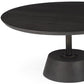32" Dark Brown and Black Solid Wood and Iron Round Pedestal Coffee Table
