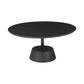 32" Dark Brown and Black Solid Wood and Iron Round Pedestal Coffee Table