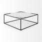 36" White and Black Genuine Marble and Metal Square Frame Coffee Table