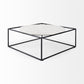 36" White and Black Genuine Marble and Metal Square Frame Coffee Table