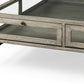 42" Gray and Black Glass and Metal Square Coffee Table With Shelf