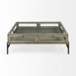 42" Gray and Black Glass and Metal Square Coffee Table With Shelf