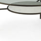 36" Clear and Bronze Glass and Metal Round Coffee Table With Shelf